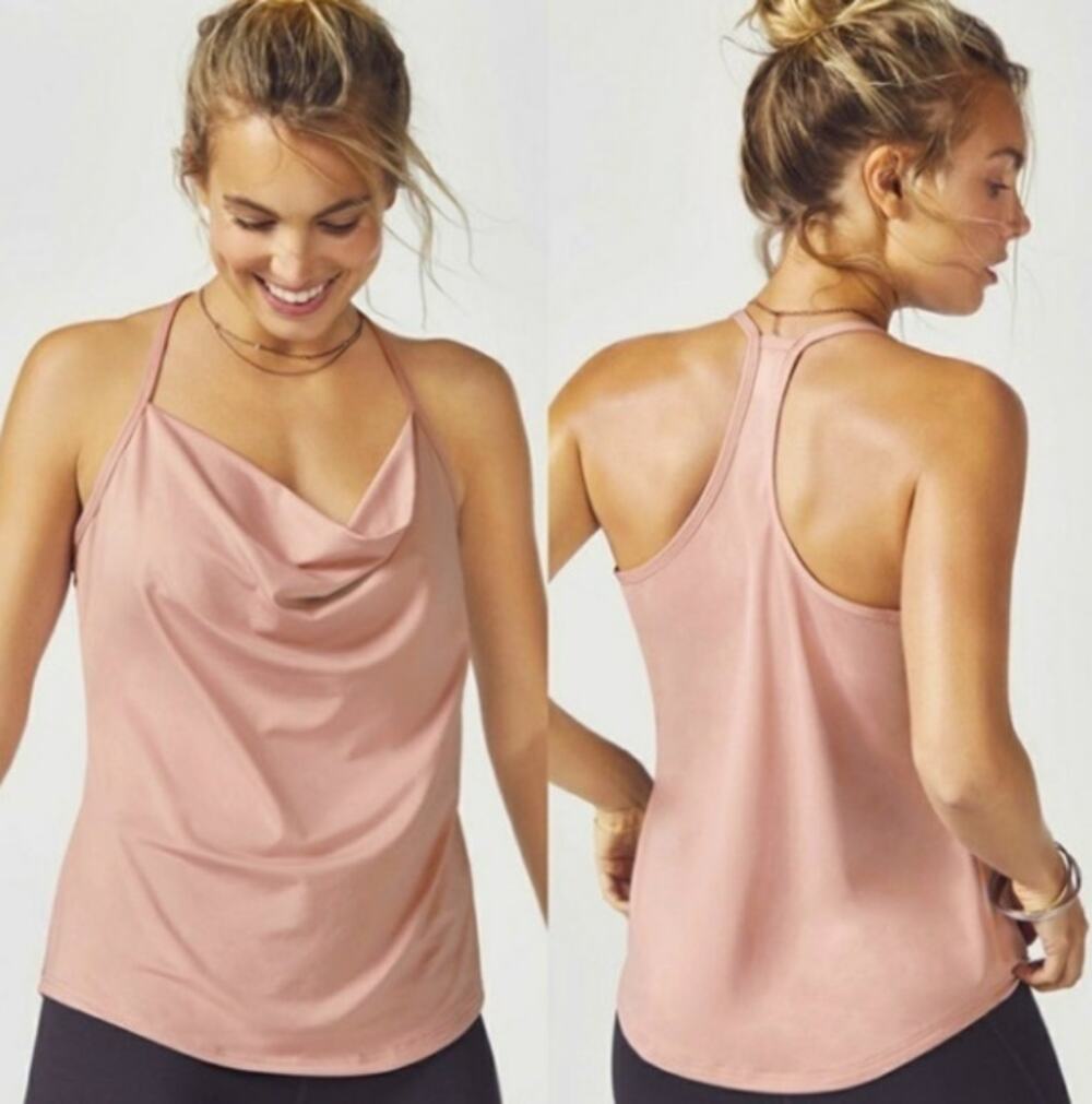 Fabletics Agustina Racerback Tank Rose Mauve Pink draped cowl neckline Medium